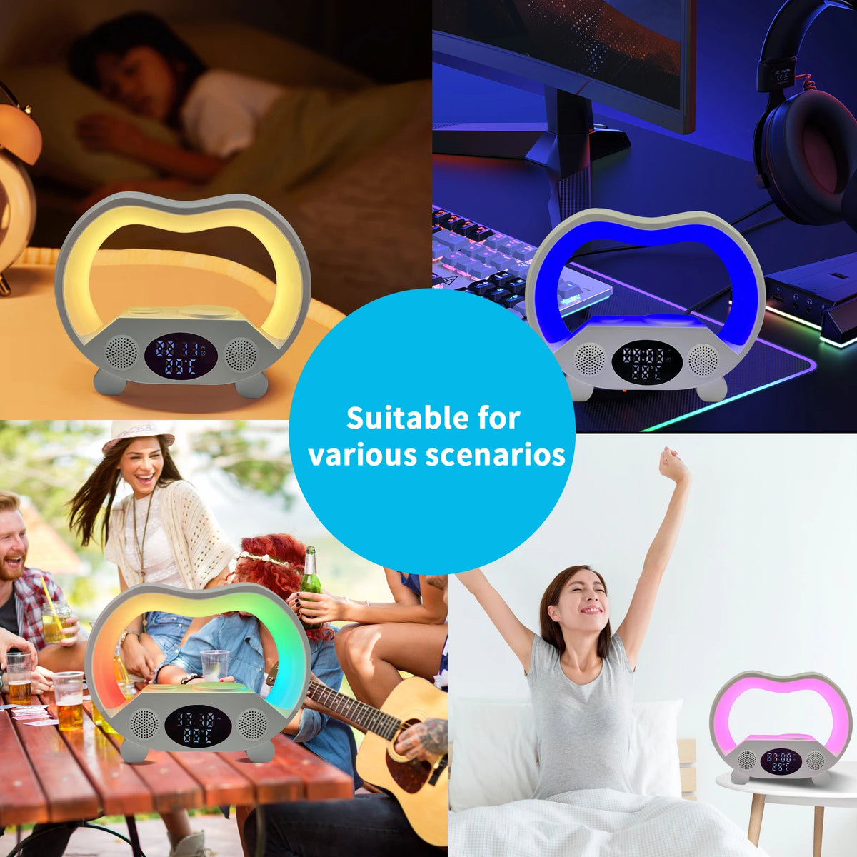 All-in-One Wireless Charging Station with RGB Night Light, Speaker & Smart Alarm
