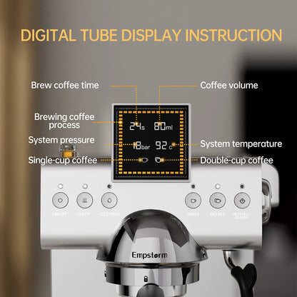 Empstorm Semi-Automatic Espresso Coffee Machine 20 Bar – 1350W Cold Brew & Milk Foam Maker with 1.5L Detachable Tank (EM-CB2-1)