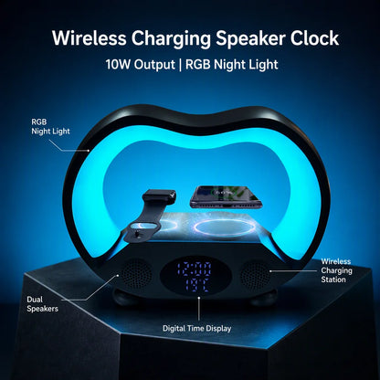 All-in-One Wireless Charging Station with RGB Night Light, Speaker & Smart Alarm