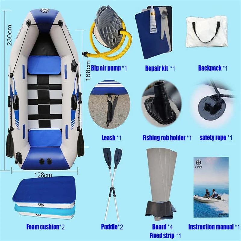 Solar Marine 3-Person Inflatable Fishing & Leisure Boat – Durable PVC Towable Water Ski Boat with Air Pump & Oars