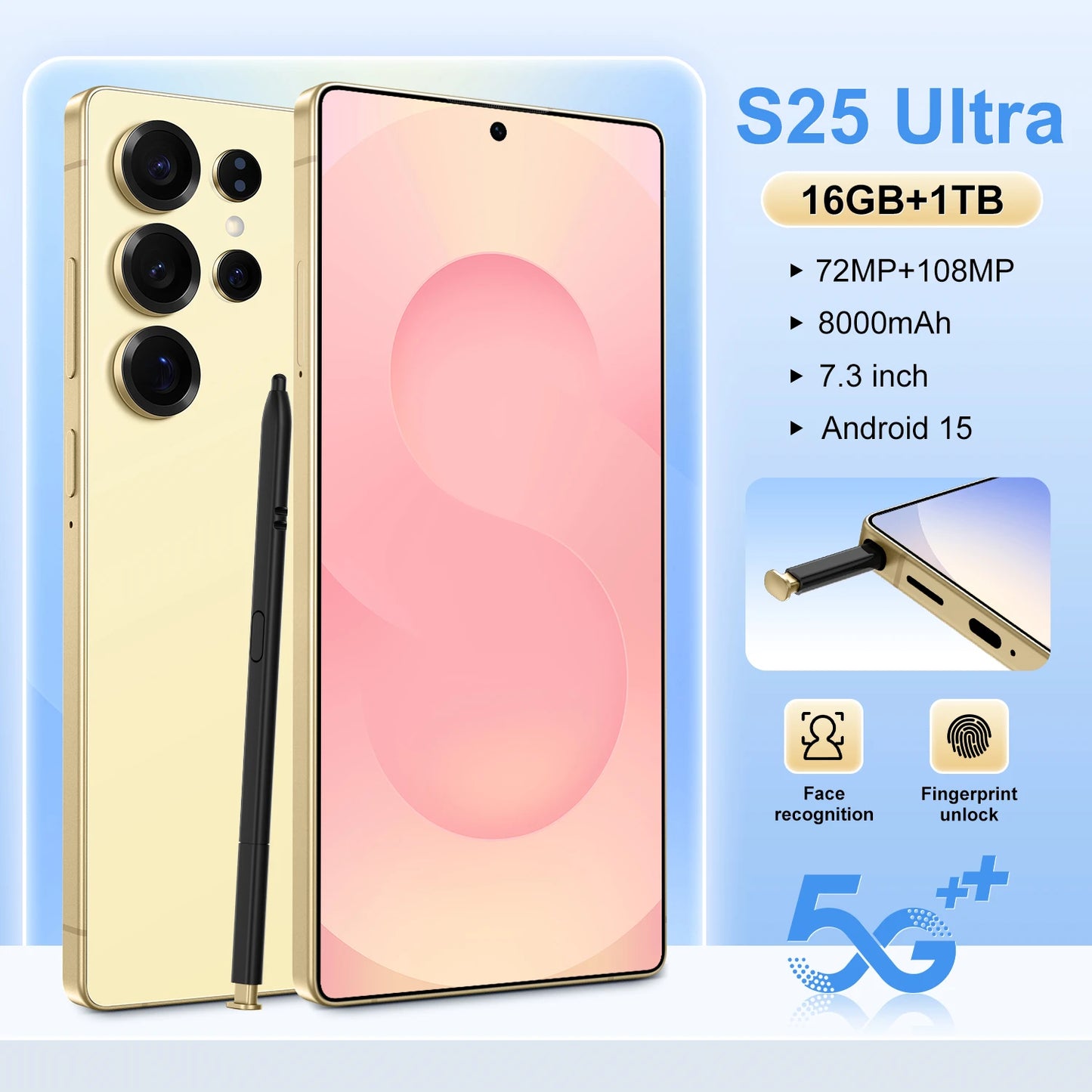 S25 Ultra 5G Smartphone 16GB RAM 8000mAh 120Hz eSIM