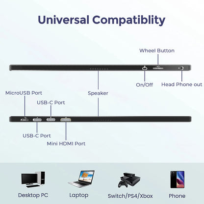 15.6” Ultra-Slim Portable Monitor – FHD 1080P IPS, 60Hz, USB-C, Dual Speakers