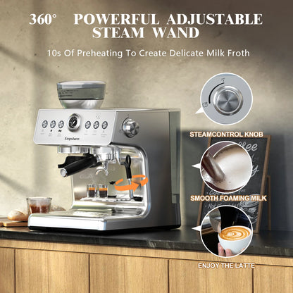 Empstorm Semi-Automatic Espresso Coffee Machine 20 Bar – 1450W Stainless Steel 304 Coffee Maker with 3L Tank (EM-21M)