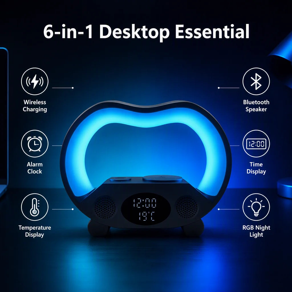 All-in-One Wireless Charging Station with RGB Night Light, Speaker & Smart Alarm