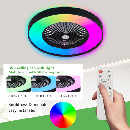 23" Smart Ceiling Fan with RGB LED Light – Black