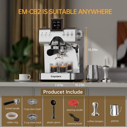 Empstorm Semi-Automatic Espresso Coffee Machine 20 Bar – 1350W Cold Brew & Milk Foam Maker with 1.5L Detachable Tank (EM-CB2-1)