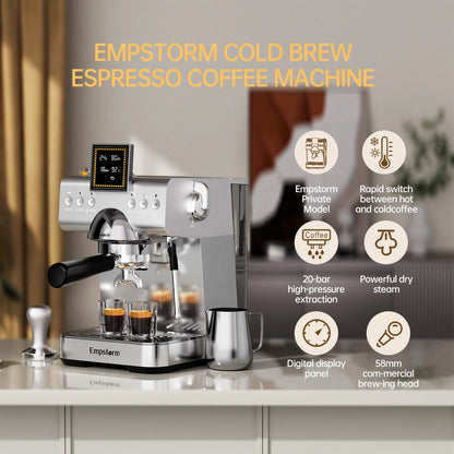 Empstorm Semi-Automatic Espresso Coffee Machine 20 Bar – 1350W Cold Brew & Milk Foam Maker with 1.5L Detachable Tank (EM-CB2-1)