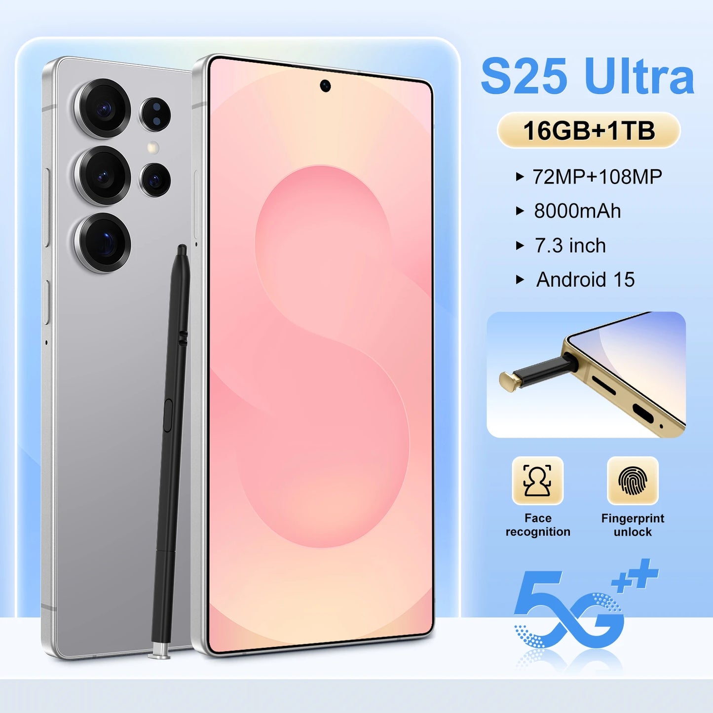 S25 Ultra 5G Smartphone 16GB RAM 8000mAh 120Hz eSIM