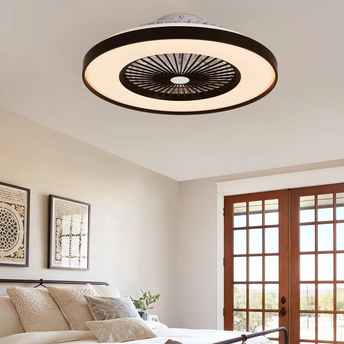 23" Smart Ceiling Fan with RGB LED Light – Black