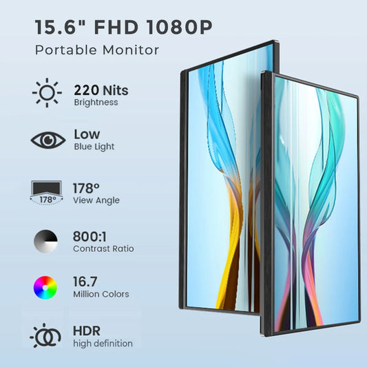 15.6” Ultra-Slim Portable Monitor – FHD 1080P IPS, 60Hz, USB-C, Dual Speakers