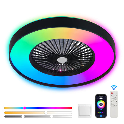 23" Smart Ceiling Fan with RGB LED Light – Black