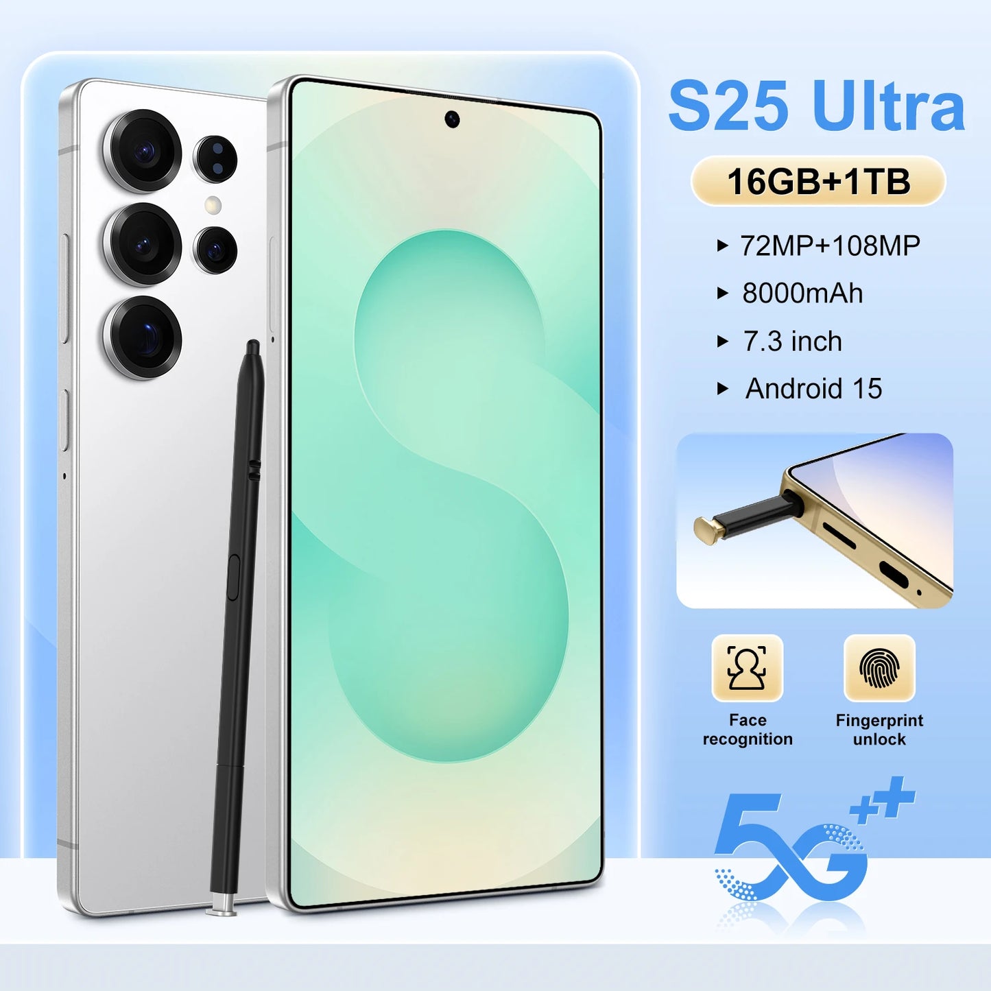 S25 Ultra 5G Smartphone 16GB RAM 8000mAh 120Hz eSIM