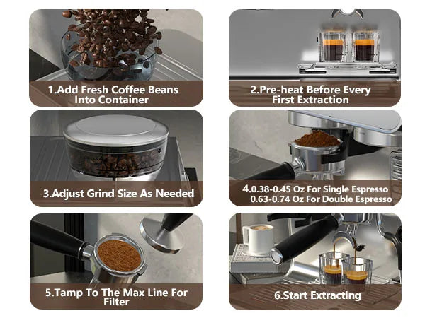 Empstorm Semi-Automatic Espresso Coffee Machine 20 Bar – 1450W Stainless Steel 304 Coffee Maker with 3L Tank (EM-21M)
