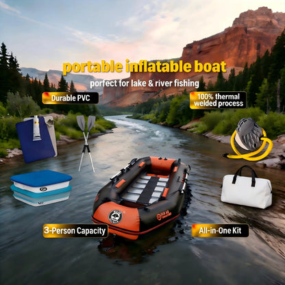 Solar Marine 3-Person Inflatable Fishing & Leisure Boat – Durable PVC Towable Water Ski Boat with Air Pump & Oars
